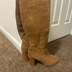 Tan Suede Knee-High Boots